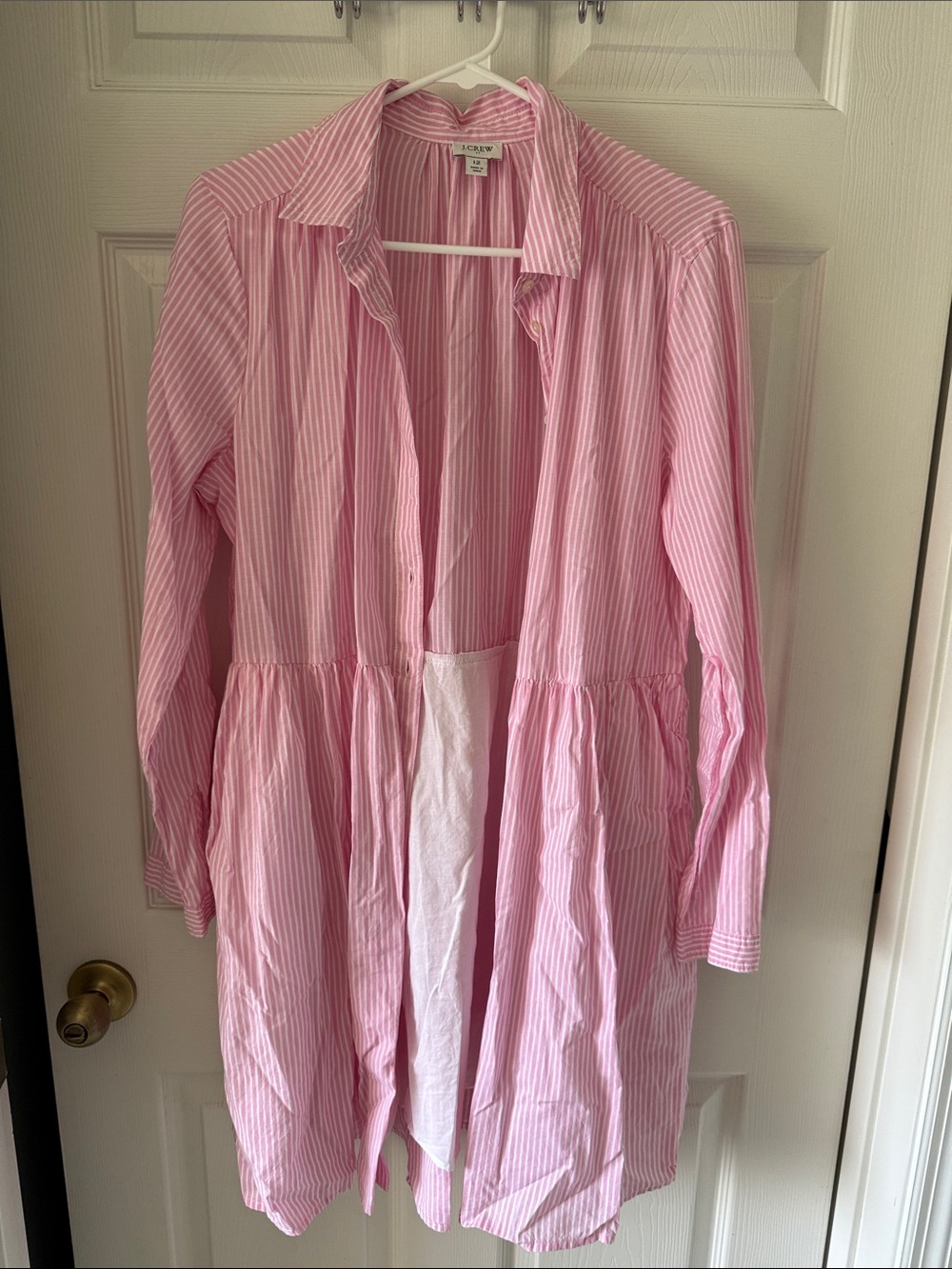 J. Crew Pink and White Striped Shirt Dress